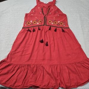 Easel Los Angeles Red Halter Embroidered Tiered Mini Dress Size Medium